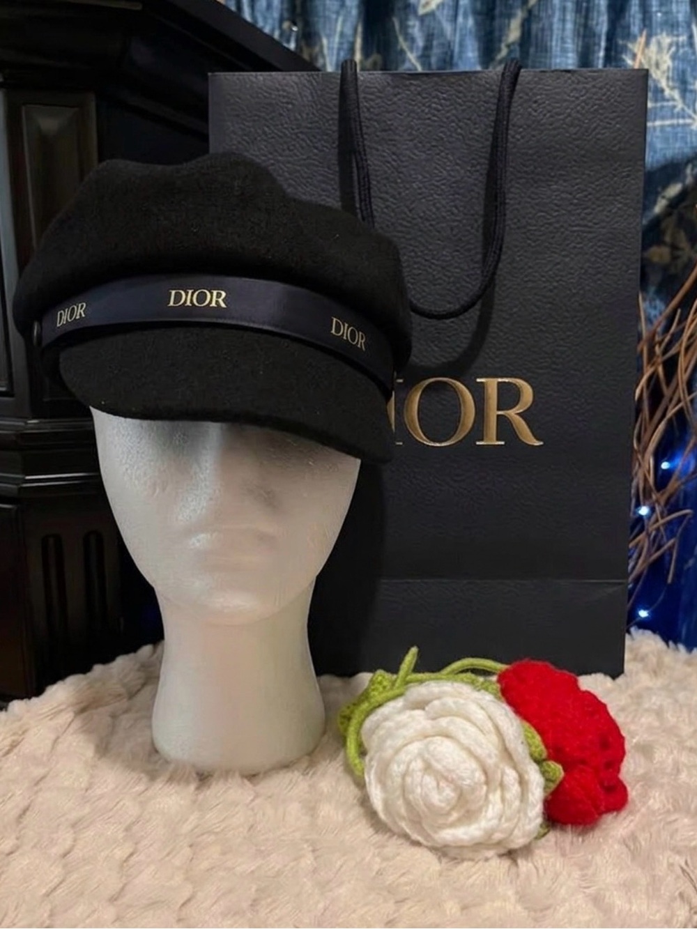 nwt AUTHENTIC DIOR ribbon; customized Baker Boy Cap